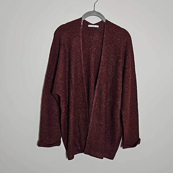 NWT Pink Clover Open Front Textured Burgundy Cardigan Sweater Sz Medium - Picture 2 of 12
